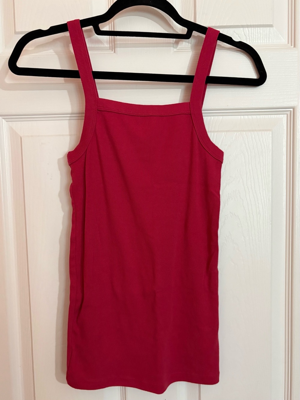 Basic Ribbed Square Neck Tank Top - Bright Raspberry Pink